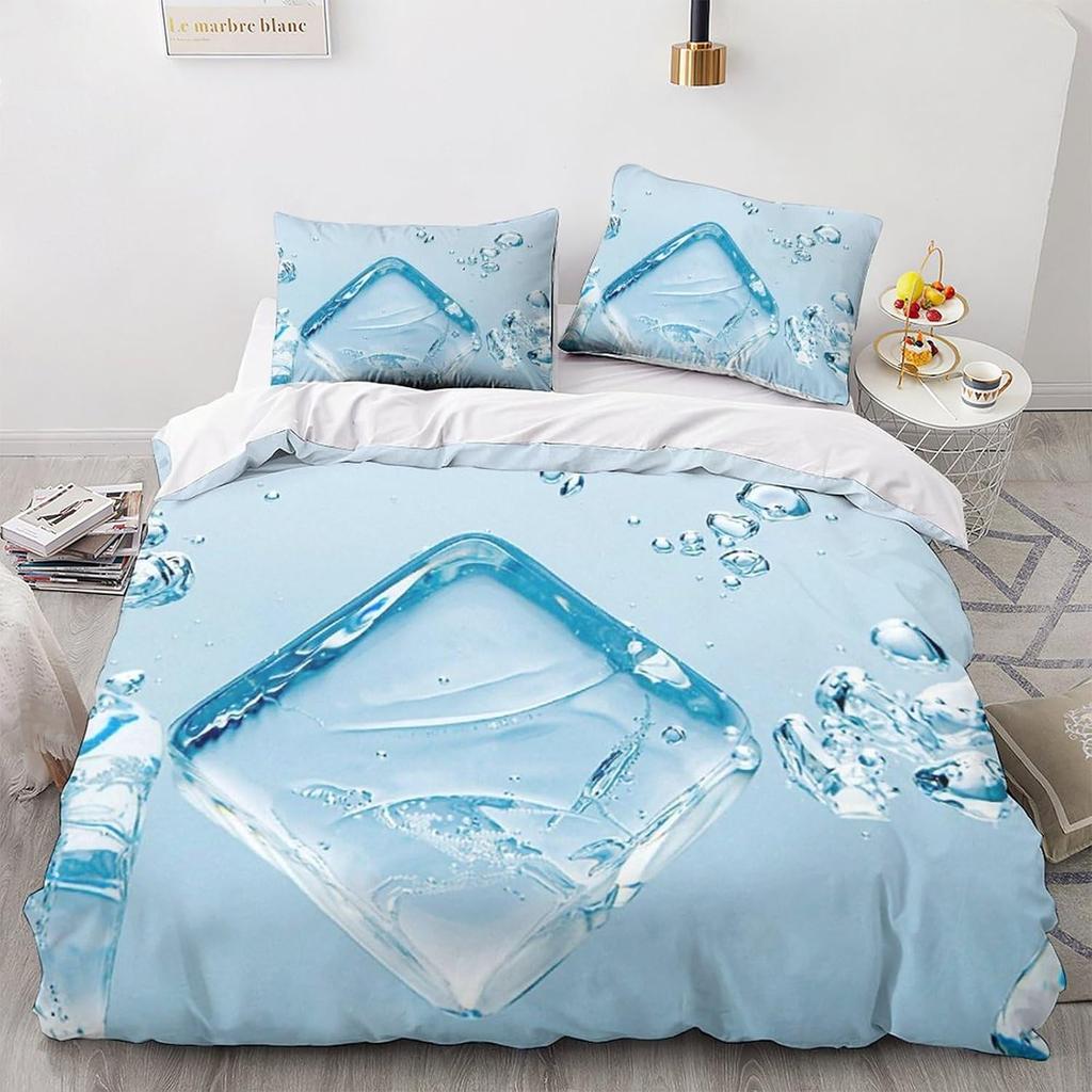 Ice Cube Duvet Cover Set 3D Ice Pattern Twin Queen Bedding Set Microfiber Summer-Cool Comforter Cover for All People 2/3 Pieces