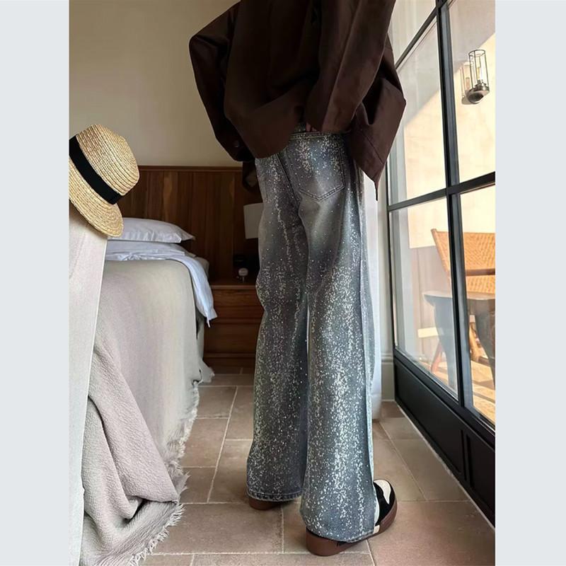 Gypsy hot diamond jeans men's spring and autumn new Korean version loose wide-footed pants casual straight mopping long