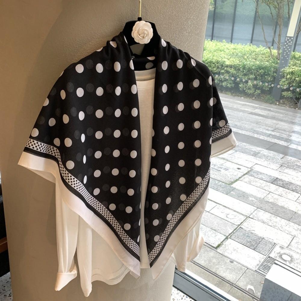 110*110cm Light Thin Square Scarf Polka Dot Silk Headscarf Fashion Beach Headscarf for Women Girls