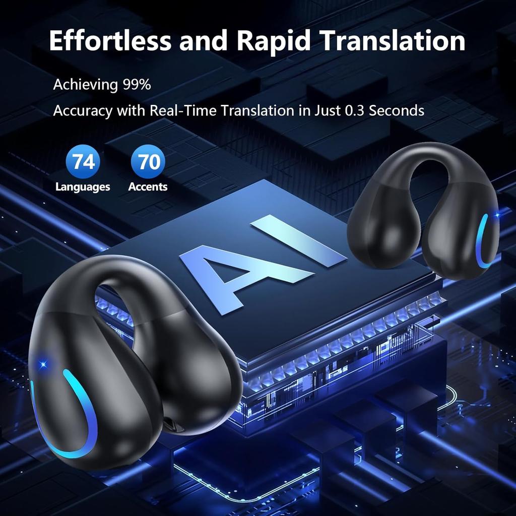 AI Translation Earbuds Real Time Translator Earphones 144 Languages Accents Audifonos Traductores Open Ear Clip Wireless Headphones Fit iOS Android