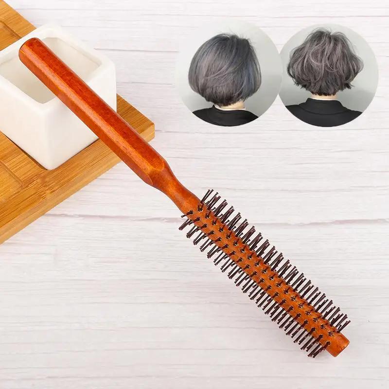 Borsten Holz Lockenkamm Natürliche Wildschweinborsten Rundbürste Rundlaufbürste Föhnbürste Lockenstyling-Werkzeug Friseur