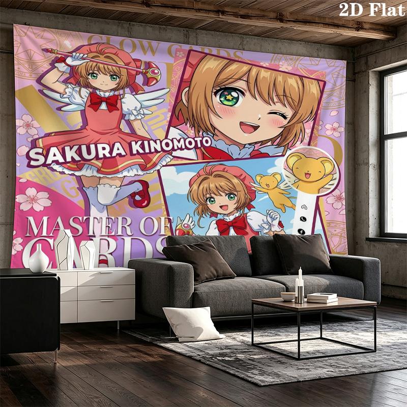 Cardcaptor Sakura Wall Tapestry Aesthetic Wall Hanging Printed Fabric Blanket Decorative Tapestries For Bedroom Living Room Home Decor