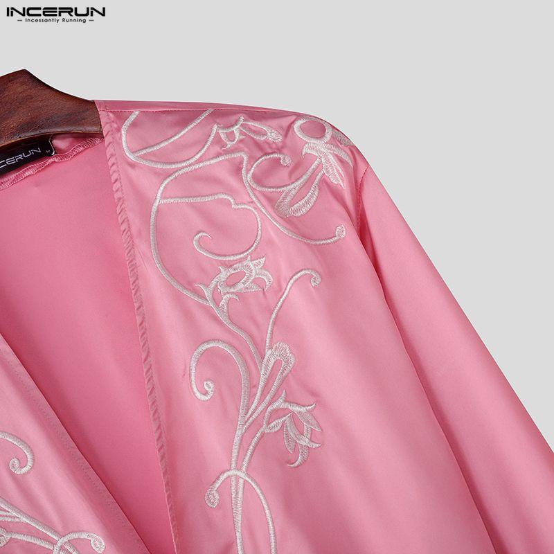 INCERUN Men Deep V Neck Long Sleeve Embroidery Casual Oversized Shirts