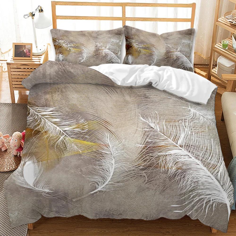 Feather Duvet Cover Vaned Types And Natal Contour Flight Bird Feathers Animal Skin Element Print King Size Polyester Qulit Cover