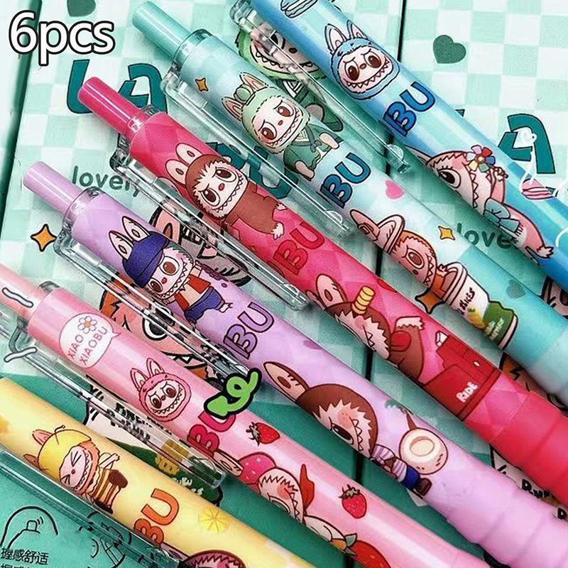 4/6Pcs Kawaii Cute Labubu Gel Pen Quick-Drying Writing Smooth Pen Cartoon Pressing Neutral Pen School Supplies Stationery