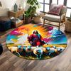 "Shepherd with Colorful Sunrise Scene" Print round rug, living room, bedroom, playroom carpet, non slip floor mat, gift