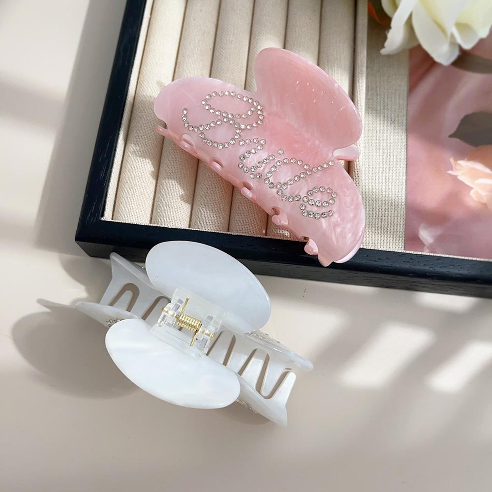Elegant Shinning Rhinestone Bride Letter Big Acetate Hair Claw Clips for Women White Pink Hair Styling Accessories Wedding Gift