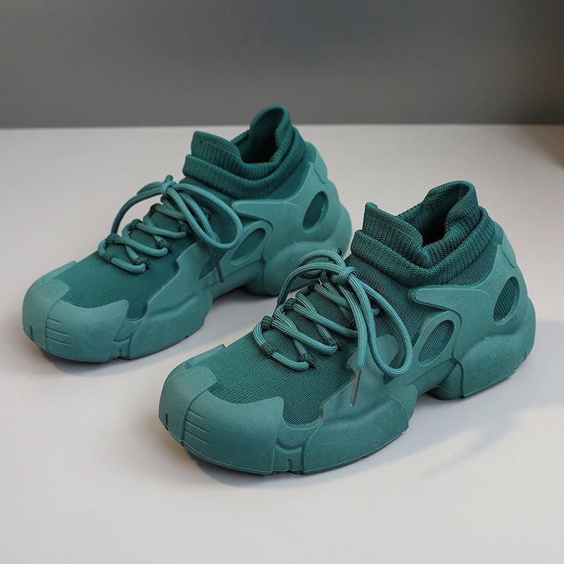 

Женские однотонные кроссовки на платформе весна-лето на толстой подошве с увеличенной высотой, белые, популярные туфли с дышащей сеткой 35-40 40 зелёный