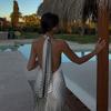 Elegantné dámske šaty Pruhované sexy slim fit šaty bez chrbta Úzke šnurovanie Župan bez rukávov Letné dámske elegantné spoločenské šaty