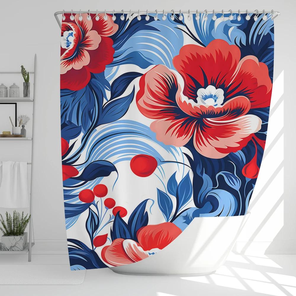Plant Leaf Flowers Shower Curtain Printed Modern Nordic Minimalist Floral Polyster Home Decor Bathroom Curtain with Hooks