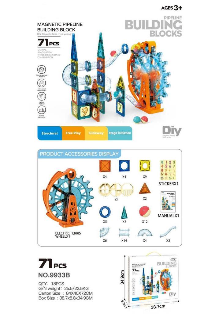 Magnetic Tube Building Blocks: Children's DIY Magnetic Track with Rolling Ball Slide for Educational Play