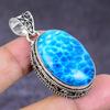 Natural Larimar Gemstone Handmade 925 Sterling Silver Jewelry Pendant 1.77" ETC-14530