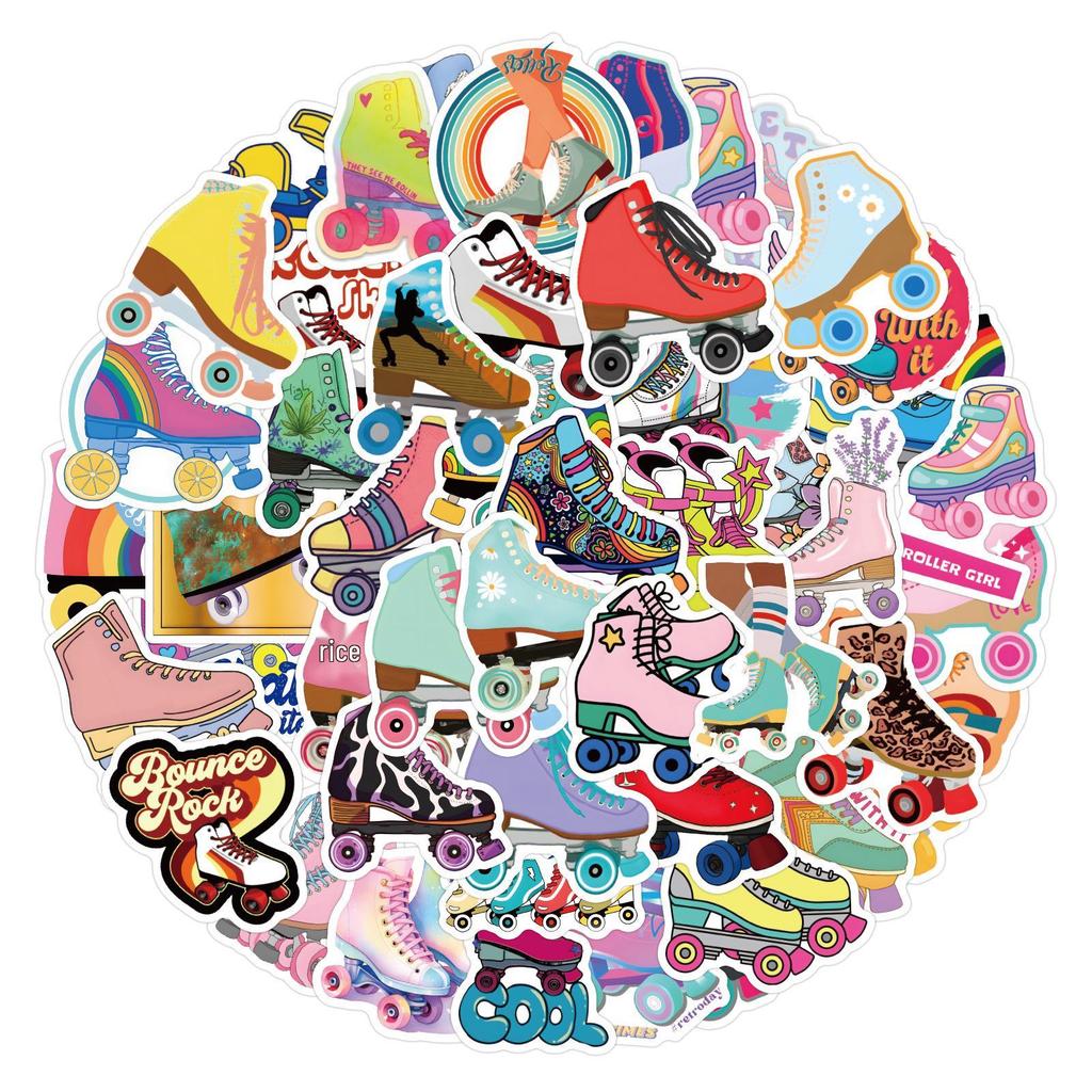 55pcs Waterproof Roller Skate Cartoon Stickers for Journals, Water Bottles, and Computers