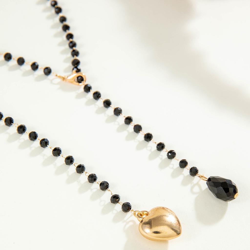 Fashion Beaded Tassel Double-layer Long Necklace Temperament Versatile Stacked Wearing Peach Heart Pendant Sweater Chain