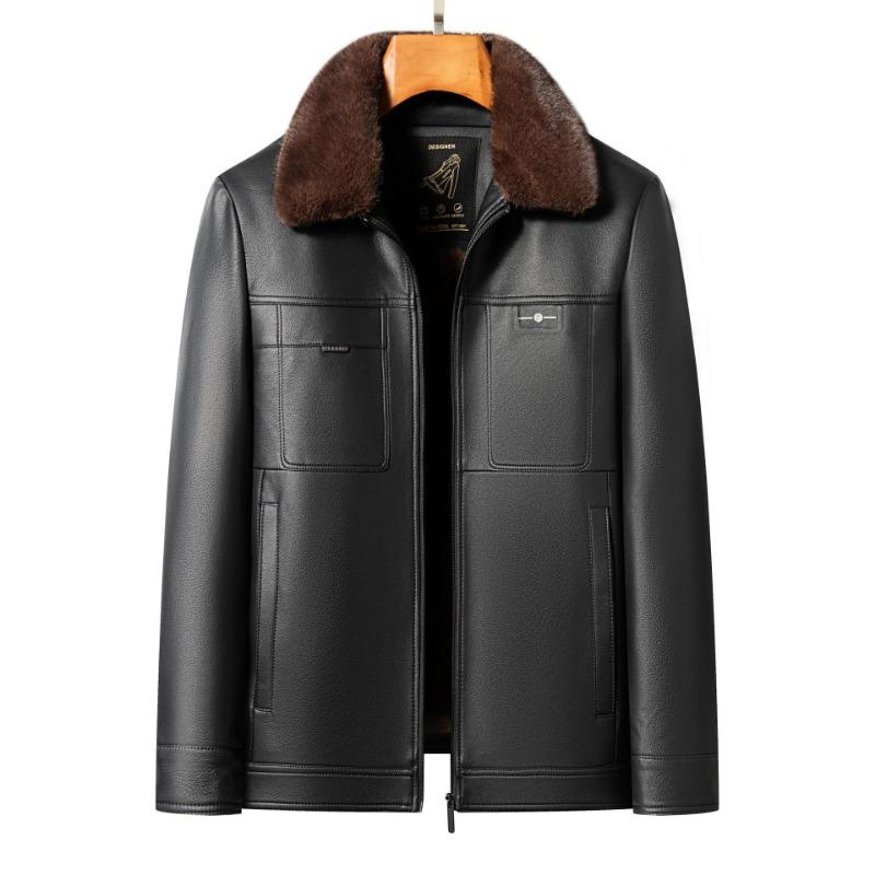 

Куртка из натуральной кожи для мужчин, плюс бархат и утолщение, съемная подкладка, меховой воротник, кожаная куртка для людей среднего и пожилого возраста, куртка из овчины 4XL