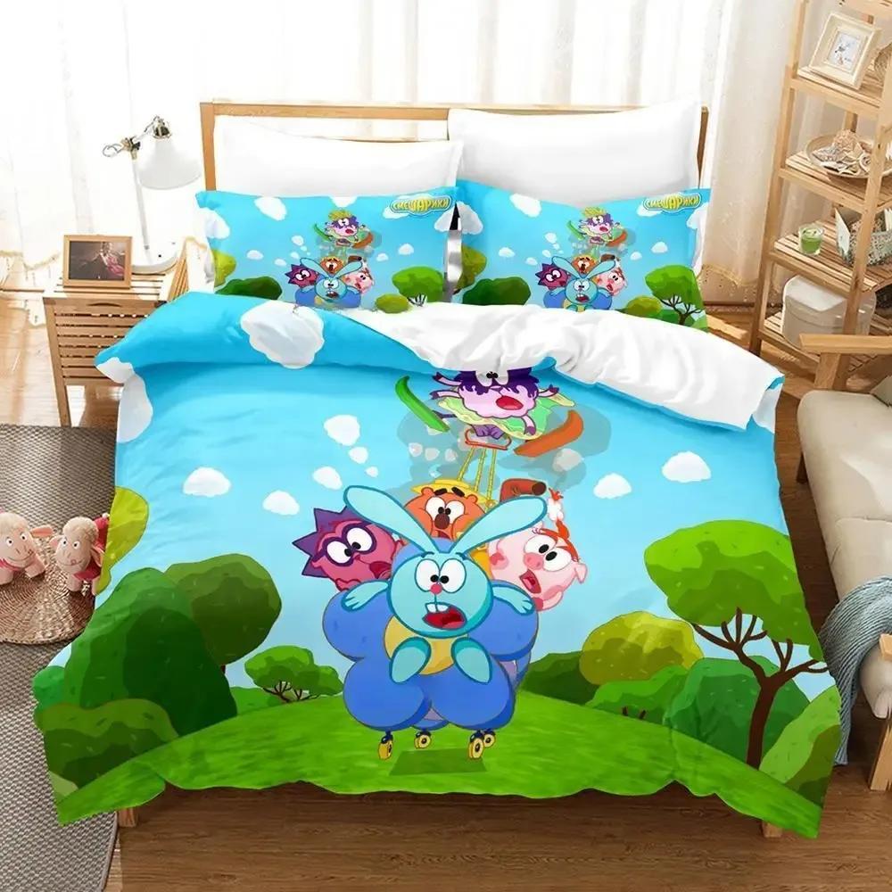 Smeshariki Povlečení Jednolůžko Twin Plná Queen King Size Postelová sada Dospělý Dítě Ložnice Sady povlečení 3D Tisk Anime Sada prostěradel