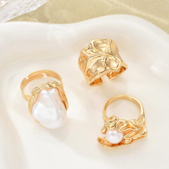 3 Stück Barock Kunstperlenring Vintage Verstellbarer Öffnungslegierungsring Damen Goldener Fingerring Mode Schmuck Zubehör