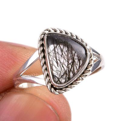 Natural Black Rutile Gemstone 925 Solid Sterling Silver Jewelry Ring Size 9 A1s00