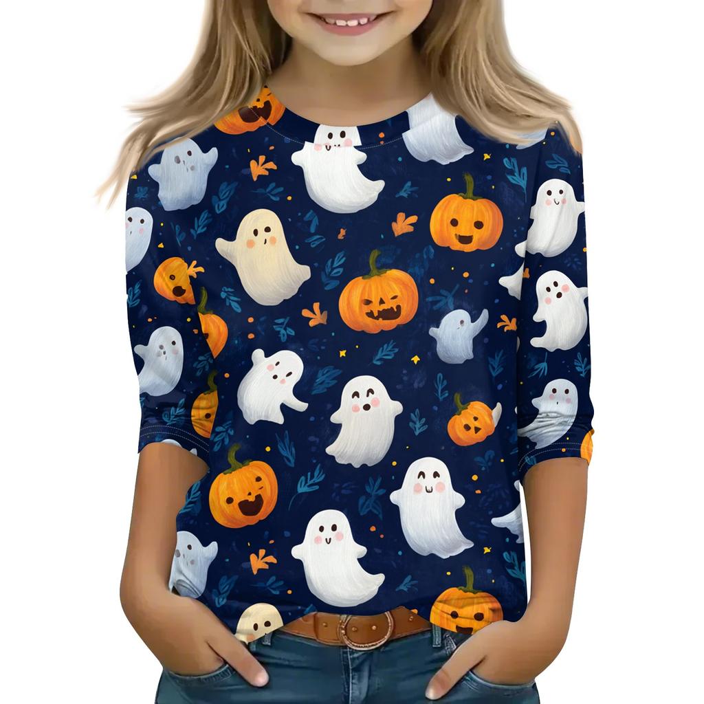 Print Tops For Youth Girls 5-16 Years Round Neck 3/4 Sleeves T-Shirts Trendy Tops Outfit Tees