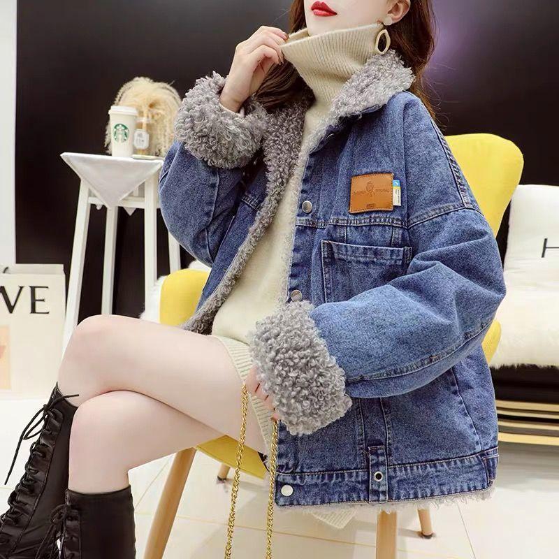 

Толстая вельветовая джинсовая куртка для женщин на осень и зиму, новый корейский стиль, свободная и универсальная повседневная куртка для женщин S