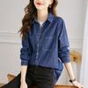 Retro High-end Pure Cotton Denim Shirt for Women's Autumn Clothes New Layered Long-sleeved Loose Slim Top