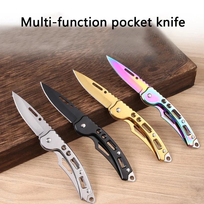 Portable and foldable multifunctional stainless steel with keychain, fruit cutting tools, outdoor mini knives, camping equipment
