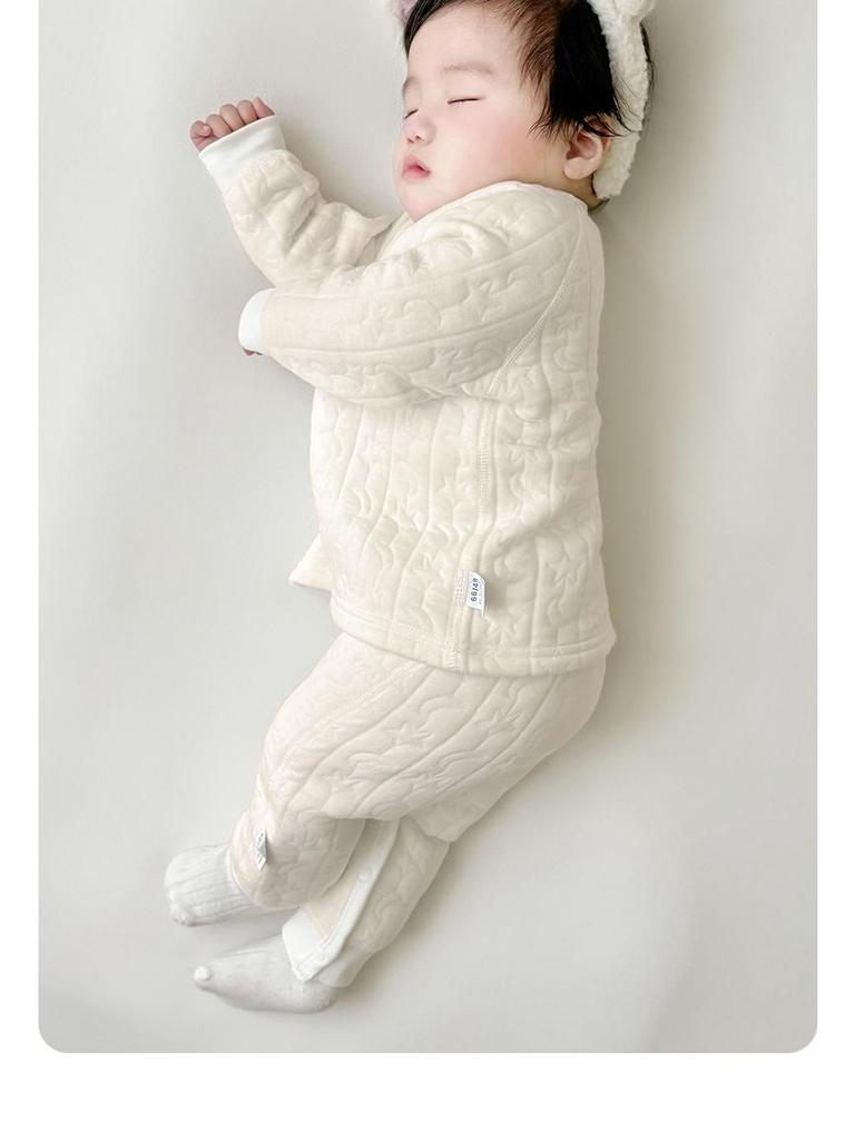 Jingqi Kids Quilted Cotton Warm Two-Piece Set for Boys and Girls - Autumn/Winter Underwear and Pants