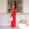 In Stock: Sexy Red Evening Dress - European & American Style, Solid Color, Summer Long Dress for Women