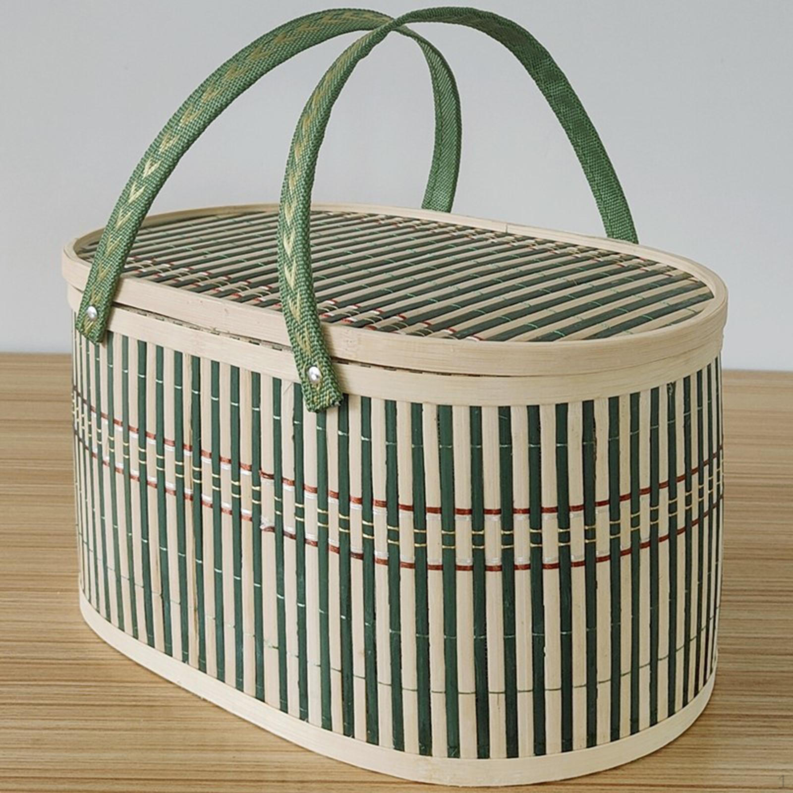 

Бамбуковая плетеная корзина с крышкой для хранения продуктов, подарочная упаковка для торта Solid Lid