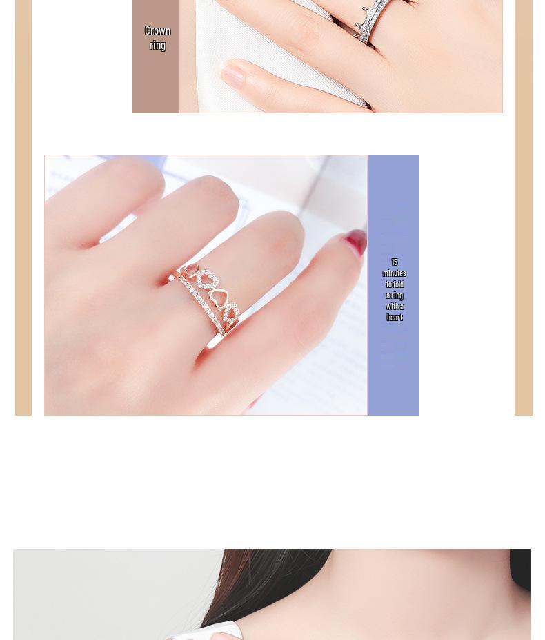 18K Rose Gold s925 Sterling Silver Cubic Zirconia Index Finger Ring for Women – Simulated Diamond Tail Ring