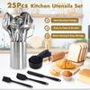25Pcs Cooking Utensils Set, Stainless Steel Kitchen Utensils Set with Holder, Heat Resistant Metal Spatula Set Utensils Set for Cooking with Turners,