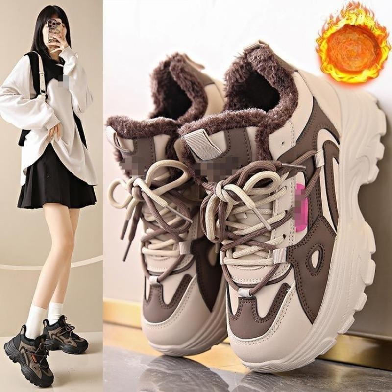 Fleece Cotton Shoes, Women's Shoes, Anti-slip Snow Boots, Thick-soled Height-increasing Sports Dad Shoes