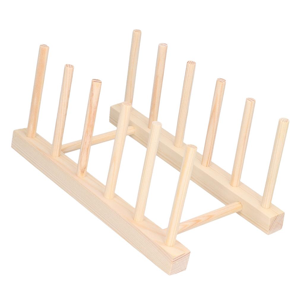 Bamboo Dish Plate Lightweight Portable Environmental Friendly Durable Pine Wood Dish Rack5 Grids 23cm