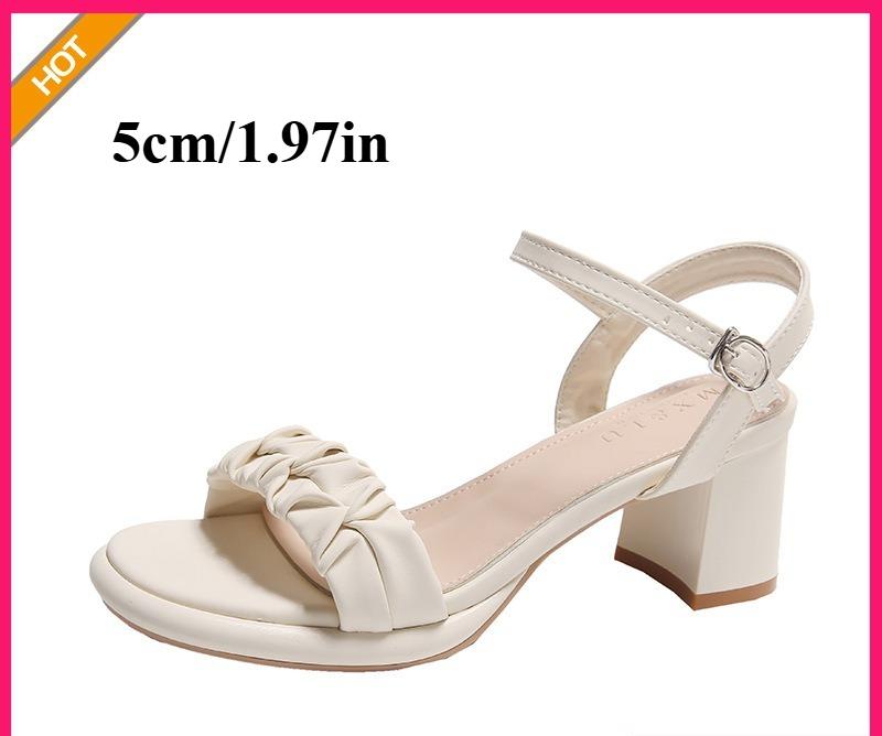 Women's Versatile High Heel Sandals 5cm/1.97in /7cm/2.76in Summer Chunky Heel Open Toe Fashionable One Buckle High Heels