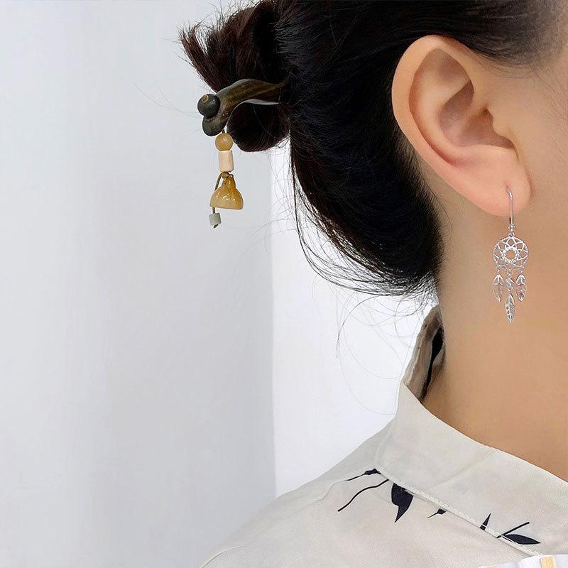 New Chinese Style Ancient Dream Catcher Ear Button Temperament Light Luxury Niche High-end Earrings New Trend