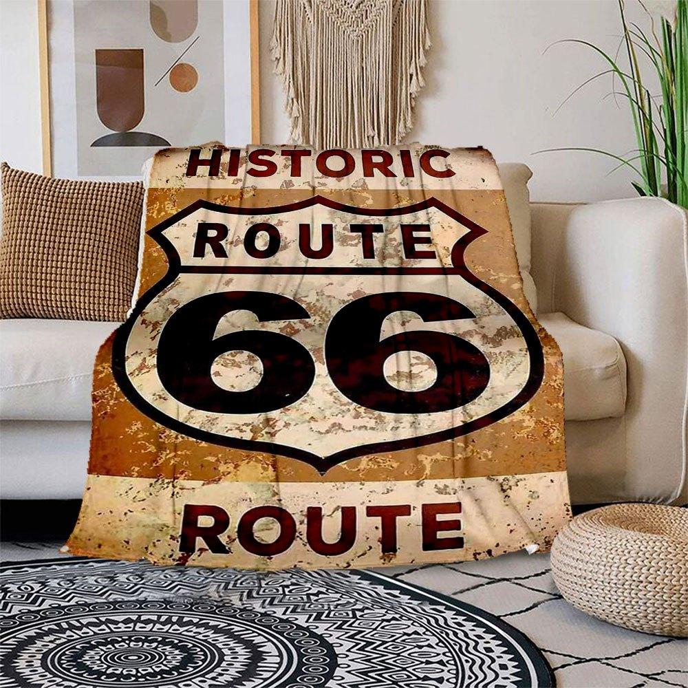 

Historic Route 66 Metal Sign Wall DecorBlanket Flannel Throw Blanket for Sofa, Bed, Travel, Camping, Office, Couch, Chair, And Bed Gift for 150x180cm