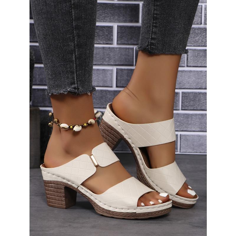 Women's Plus Size European-American Style Chunky Heel Slide Sandals New Summer Fashion Casual Single-Strap Sandals