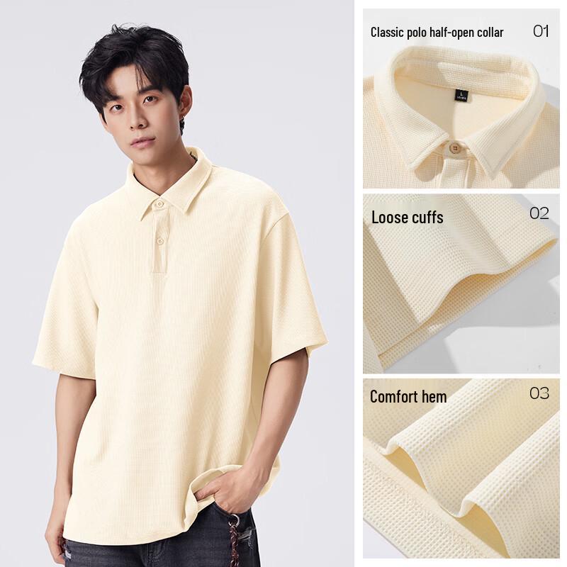 JEANSWEST LIFE Men's Waffle Knit Polo Shirt with Graphic