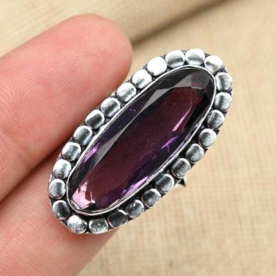 Ausgefallener Amethyst-Edelstein, handgefertigter Ehering aus massivem 925er-Sterlingsilber