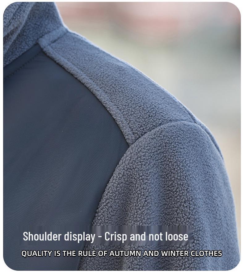 Men's Thickened Fleece Hoodie Jacket, Stand Collar, Casual Outdoor Warm Cardigan 7035
