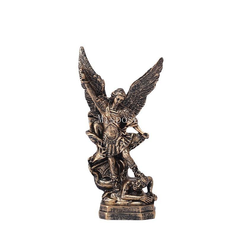 High 13CM Classical Bronze St. Milecas Angel Statue Decoration Resin Crafts