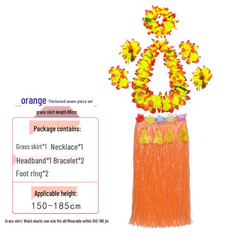 80cm Thick Flowing Grass Skirt Set: Eight-Piece Hawaiian Seaweed Dance Outfit for Adults