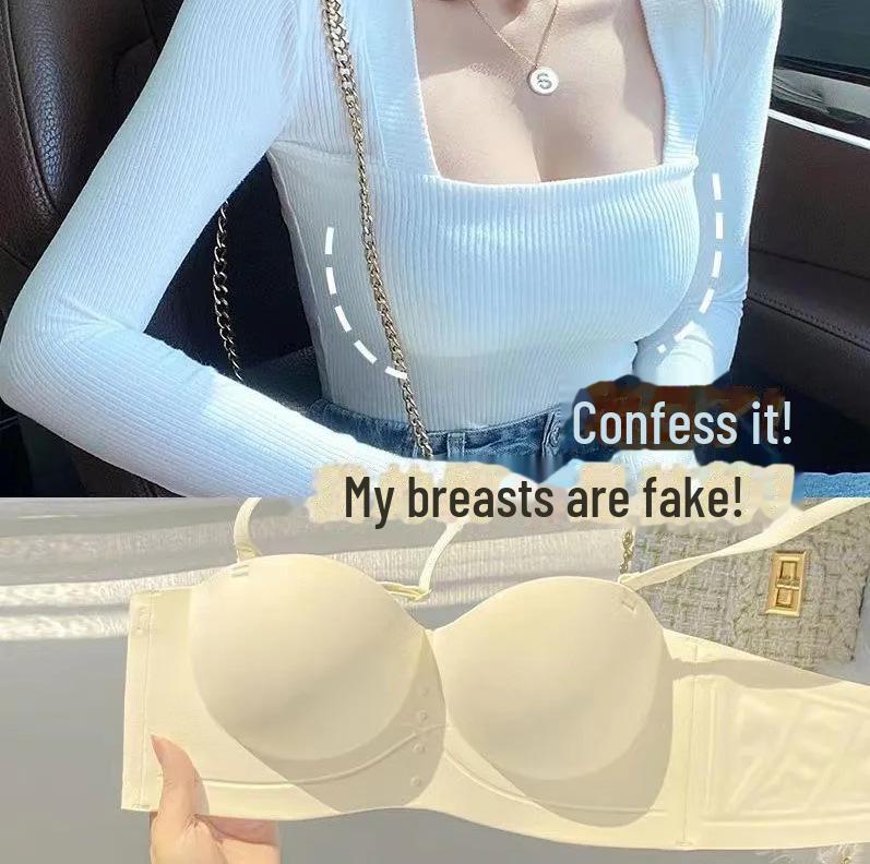 Želé bezešvá ramínková podprsenka s polovičními košíčky pro malá prsa - Nařasená, Bez kostic, Boční podpora