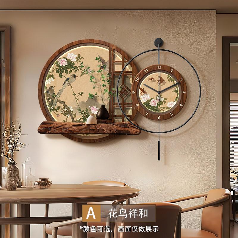 New Chinese Restaurant Decorative Paintings: Flower and Bird Clock Table Background Wall Hanging Art Ancient Style Murals