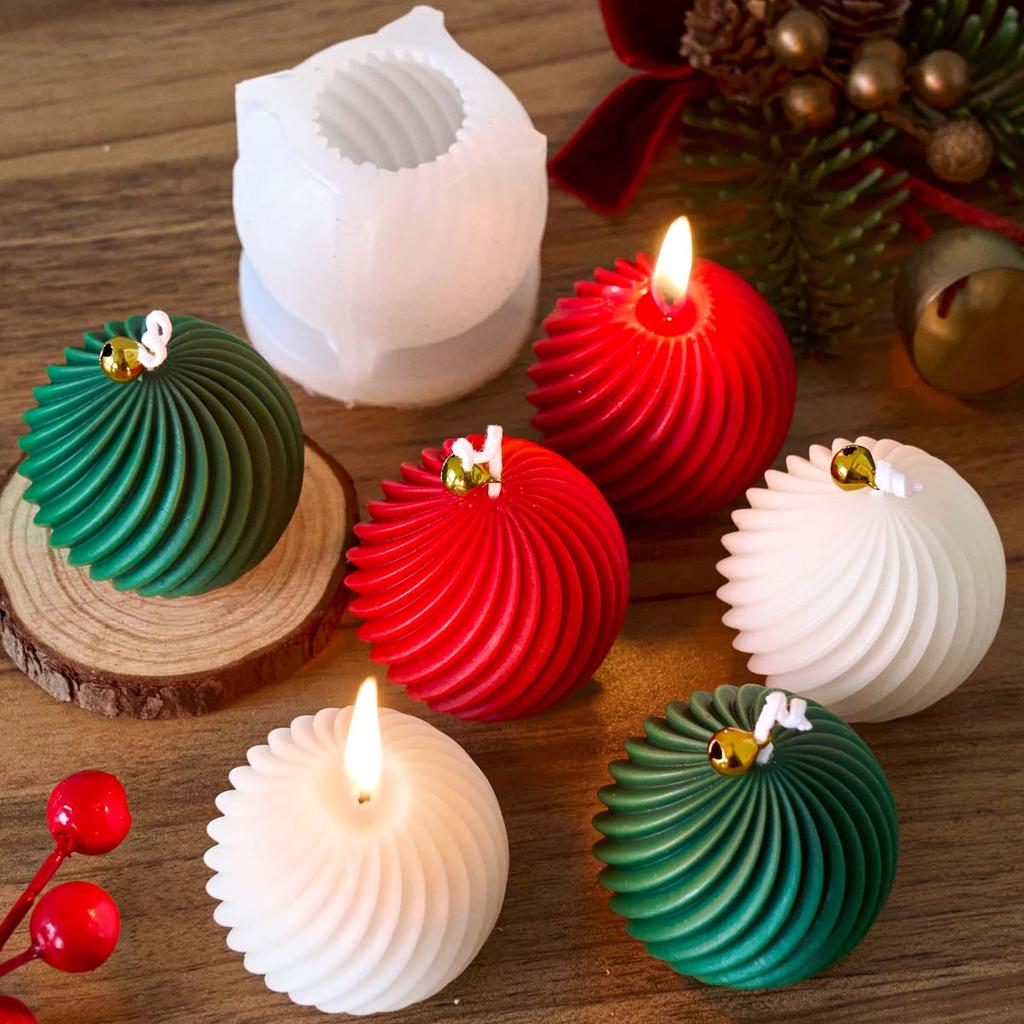 3D WeihnachtsKugel Silikon Kerzenform DIY Handgemacht Verdrehte Streifen Duftkerze Seifenform Weihnachten Bastelgeschenk Heimdeko Zubehör