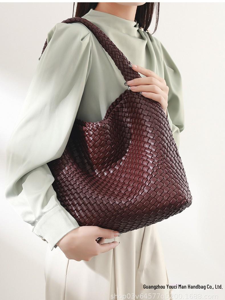 Autumn/Winter Handmade Woven Women s Shoulder Bag – Large Capacity Versatile Tote Dark Green