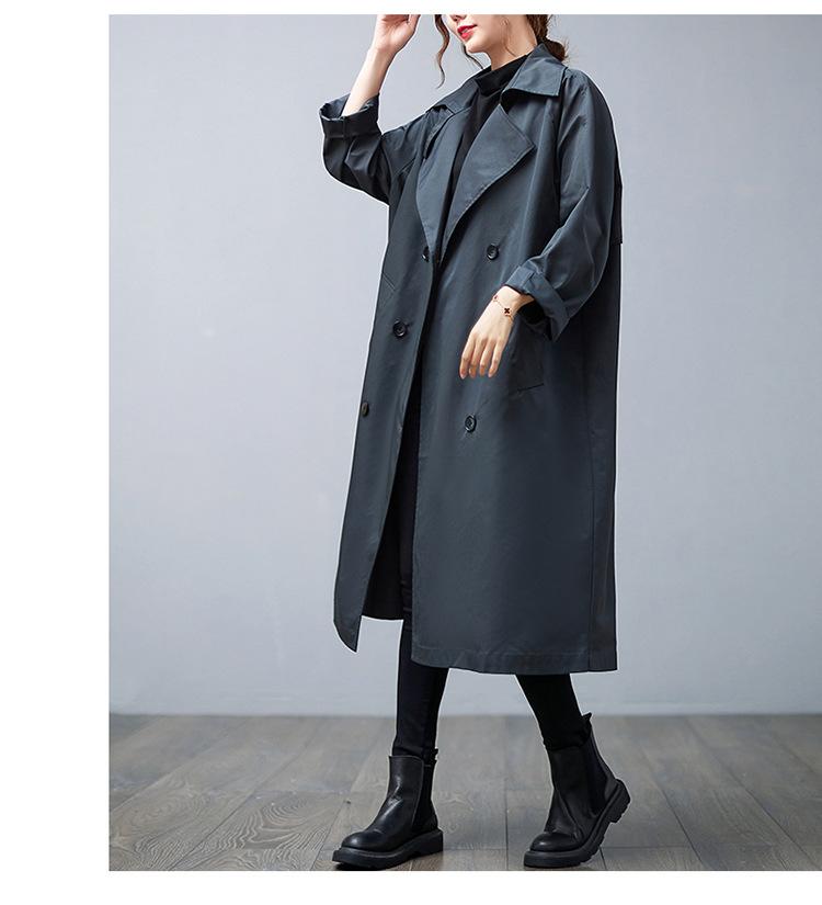 Plus Size Women Cargo Windbreaker Spring Autumn Mid Long Sleeve Trench Coat Female Oversized Loose Casual Overcoat