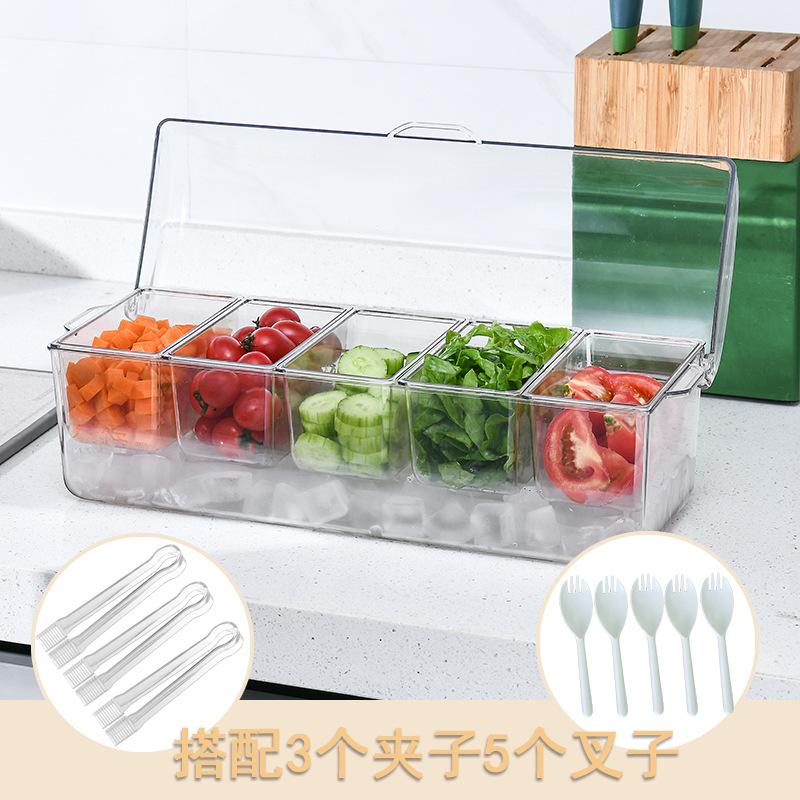 Salad Storage Box Outdoor Party Picnic Compartment Ice Box Salad Tray Home Plastic Fresh-keeping Box