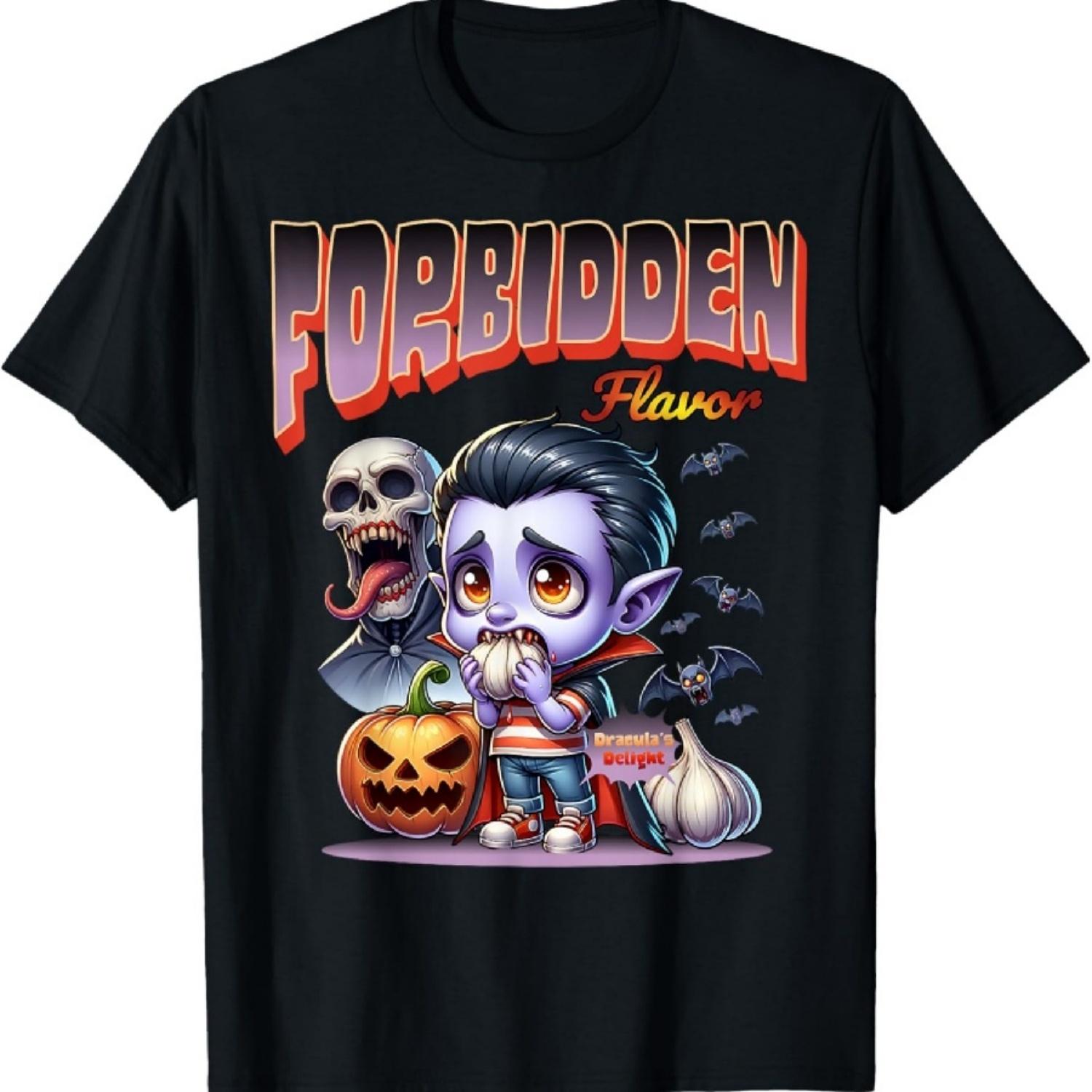 

Forbidden Flavor Cute Dracula Halloween Garlic Theme T-Shirt XXXXXL чорний