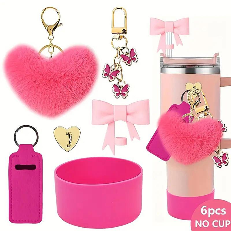 Bows Accessories For Stanley Cup 40&30Oz Tumbler With Handle,Including Bow Straw Topper,Chapstick Holder, Boot, Keychain Charms